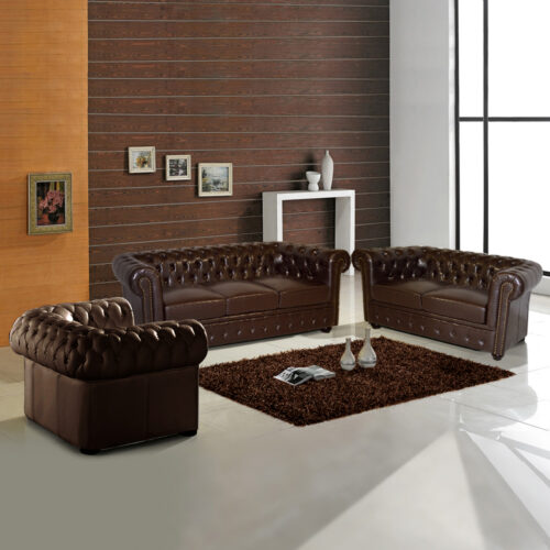 ΣΕΤ ΣΑΛΟΝΙ 2ΘΕΣΙΟ & 3ΘΕΣΙΟ & ΠΟΛΥΘΡΟΝΑ CHESTERFIELD ΣΚΟΥΡΟ ΚΑΦΕ (x1)