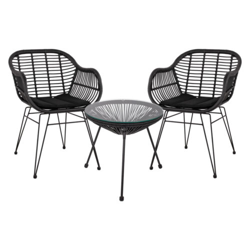 ΣΕΤ ΤΡΑΠΕΖΑΡΙΑΣ 3ΤΜΧ HM11871 ΜΕΤΑΛΛΟ & RATTAN ΣΕ ΜΑΥΡΟ ΧΡΩΜΑ (x1)
