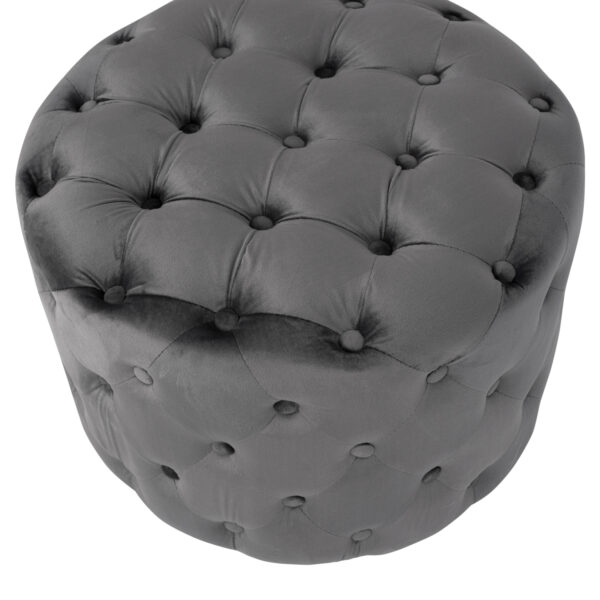 ΣΚΑΜΠΟ KASSIE  ΓΚΡΙ ΒΕΛΟΥΔΟ ΤΥΠΟΥ CHESTERFIELD HM8406.01 Φ60x43Υ εκ. (x1) - Image 4