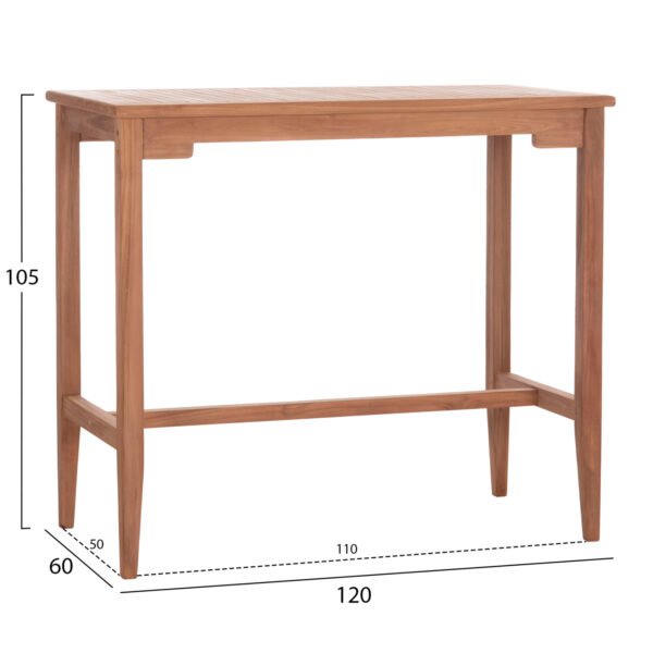 ΤΡΑΠΕΖΙ ΜΠΑΡ CRANSTON HM18111 ΞΥΛΟ ΤΕΑΚ--ΦΥΣΙΚΟ ΧΡΩΜΑ 120x60x105Υεκ. (x1) - Image 2
