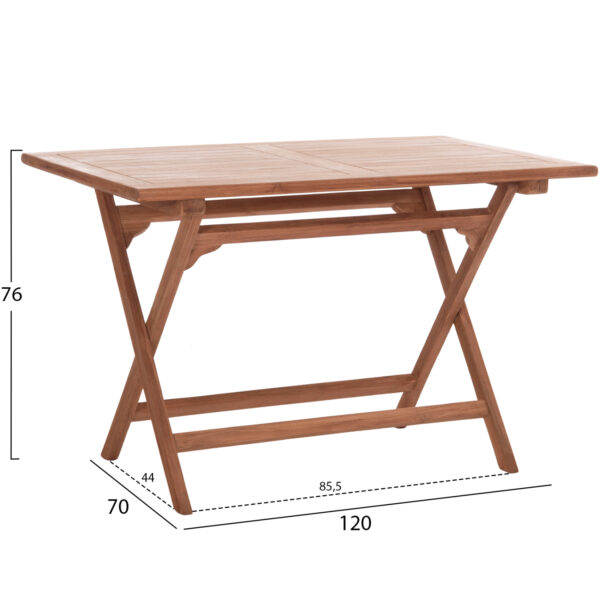 ΤΡΑΠΕΖΙ ΠΤΥΣΣΟΜΕΝΟ ΟΡΘΟΓΩΝΙΟ ERIS HM18117 ΞΥΛΟ TEAK--ΦΥΣΙΚΟ 120x70x76Υεκ. (x1) - Image 2