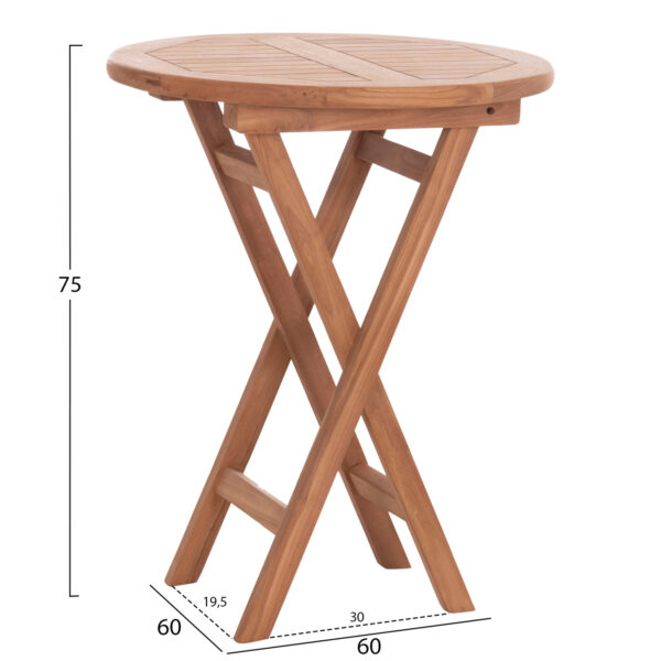 ΤΡΑΠΕΖΙ ΣΚΗΝΟΘΕΤΗ ΣΤΡΟΓΓΥΛΟ ERIS HM18119 ΞΥΛΟ TEAK--ΦΥΣΙΚΟ Φ60x75Υεκ. (x1) - Image 2