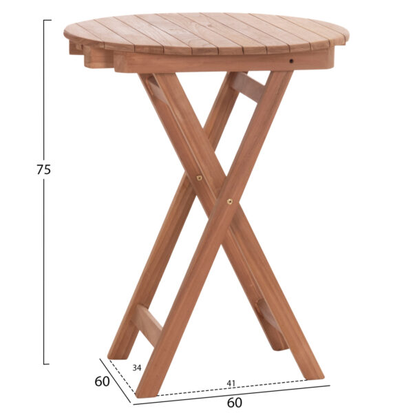 ΤΡΑΠΕΖΙ ΣΚΗΝΟΘΕΤΗ ΣΤΡΟΓΓΥΛΟ HEIDEL HM18120 ΞΥΛΟ TEAK--ΦΥΣΙΚΟ Φ60x75Υεκ. (x1) - Image 2