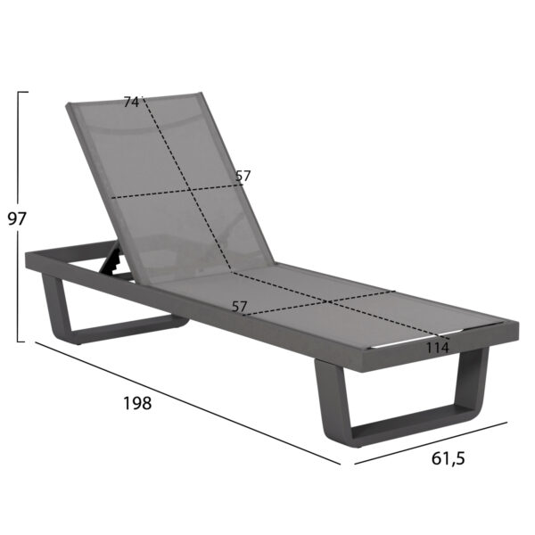 ΞΑΠΛΩΣΤΡΑ ΑΛΟΥΜΙΝΙΟΥ ΜΕ ΥΦΑΣΜΑ TESLIN RICKON HM6292.01 ΣΕ ΓΚΡΙ 198x61,5x97Υεκ. (x1) - Image 2