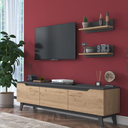 Σύνθετο σαλονιού Kasia pakoworld oak-ανθρακί 180x35x48,5εκ (x1)