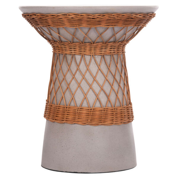 ΒΟΗΘΗΤΙΚΟ ΤΡΑΠΕΖΙ ΣΤΡΟΓΓΥΛΟ DELIA HM18167.03 FIBER CEMENT ΓΚΡΙ & RATTAN Φ40x45Υεκ (x1) - Image 3