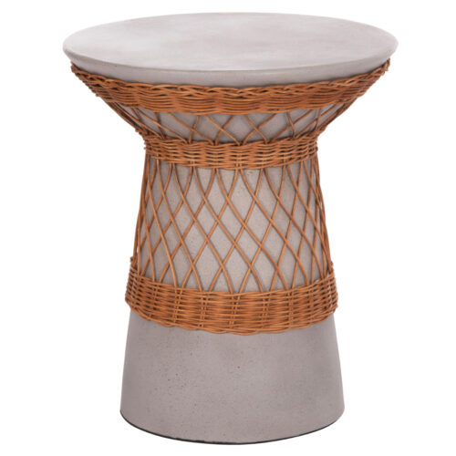 ΒΟΗΘΗΤΙΚΟ ΤΡΑΠΕΖΙ ΣΤΡΟΓΓΥΛΟ DELIA HM18167.03 FIBER CEMENT ΓΚΡΙ & RATTAN Φ40x45Υεκ (x1)