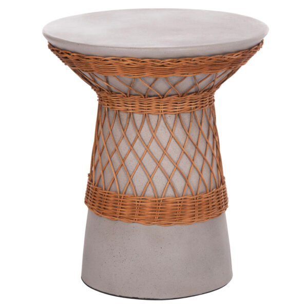 ΒΟΗΘΗΤΙΚΟ ΤΡΑΠΕΖΙ ΣΤΡΟΓΓΥΛΟ DELIA HM18167.03 FIBER CEMENT ΓΚΡΙ & RATTAN Φ40x45Υεκ (x1)