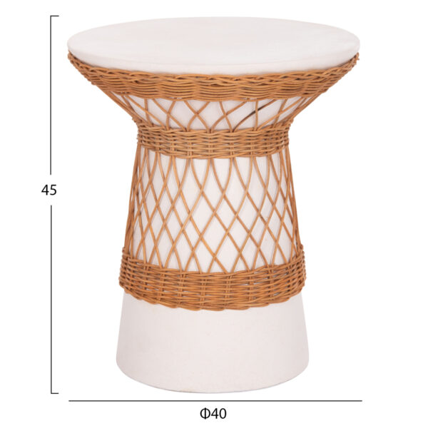 ΒΟΗΘΗΤΙΚΟ ΤΡΑΠΕΖΙ ΣΤΡΟΓΓΥΛΟ DELIA HM18167.02 FIBER CEMENT ΛΕΥΚΟ & RATTAN Φ40x45Υεκ (x1) - Image 2