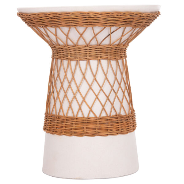 ΒΟΗΘΗΤΙΚΟ ΤΡΑΠΕΖΙ ΣΤΡΟΓΓΥΛΟ DELIA HM18167.02 FIBER CEMENT ΛΕΥΚΟ & RATTAN Φ40x45Υεκ (x1) - Image 3