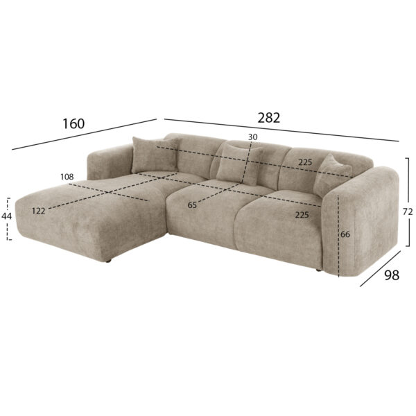 ΚΑΝΑΠΕΣ ΓΩΝΙΑ (ΑΡΙΣΤΕΡΗ) BRICKEN HM3275.01L ΜΠΕΖ ΥΦΑΣΜΑ 110-282x98-160x72Υεκ. (x1) - Image 2