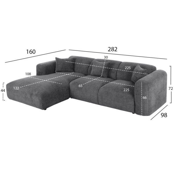 ΚΑΝΑΠΕΣ ΓΩΝΙΑ (ΑΡΙΣΤΕΡΗ) BRICKEN HM3275.04L ΑΝΘΡΑΚΙ ΥΦΑΣΜΑ 110-282x98-160x72Υεκ. (x1) - Image 2