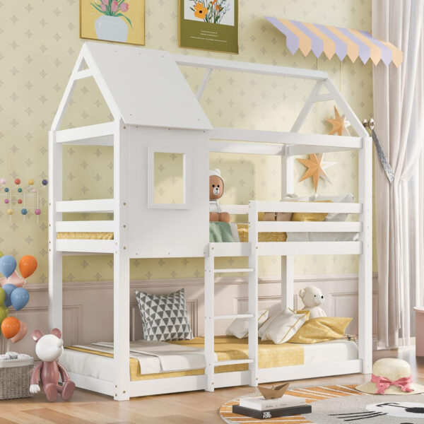 ΠΑΙΔΙΚΗ ΚΟΥΚΕΤΑ ΣΠΙΤΑΚΙ  τ.MONTESSORI HOOD HM705.03 ΞΥΛΟ ΠΕΥΚΟΥ ΣΕ ΛΕΥΚΟ-ΣΤΡΩΜΑΤΑ 190x90εκ (x1) - Image 7