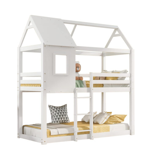 ΠΑΙΔΙΚΗ ΚΟΥΚΕΤΑ ΣΠΙΤΑΚΙ  τ.MONTESSORI HOOD HM705.03 ΞΥΛΟ ΠΕΥΚΟΥ ΣΕ ΛΕΥΚΟ-ΣΤΡΩΜΑΤΑ 190x90εκ (x1)