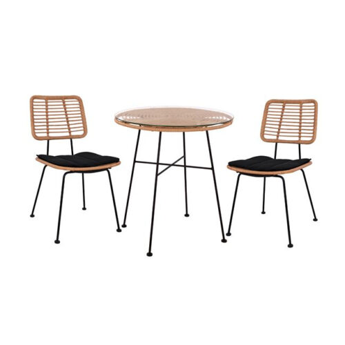 ΣΕΤ 3ΤΜΧ ALLEGRA WICKER ΜΕ ΤΡΑΠΕΖΙ Φ70Χ74Υ ΜΠΕΖ & ΜΑΥΡΟ ΧΡΩΜΑ HM10478 (x1)