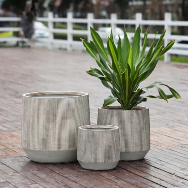 ΣΕΤ 3ΤΜΧ ΓΛΑΣΤΡΕΣ ΣΤΡΟΓΓΥΛΕΣ ΣΕΙΡΑ GARDENER HM4724 FIBERCLAY-ΧΡΩΜΑ CEMENT Φ55x55Υεκ (x1) - Image 2