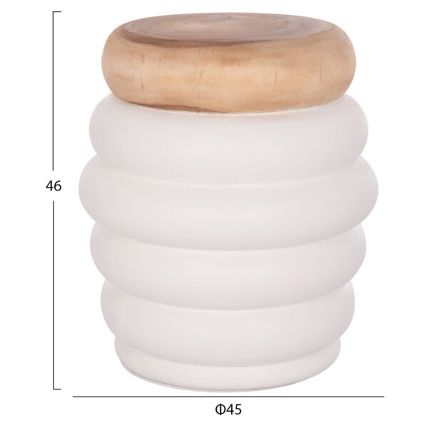 ΤΡΑΠΕΖΙ ΒΟΗΘΗΤΙΚΟ PUFFAT HM18172.02 FIBER CEMENT ΛΕΥΚΟ- ΞΥΛΟ TEAK TOP Φ45x46Υεκ. (x1) - Image 2