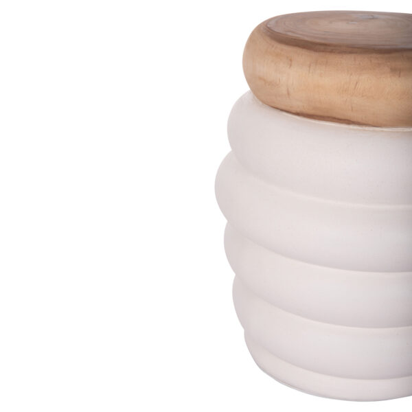 ΤΡΑΠΕΖΙ ΒΟΗΘΗΤΙΚΟ PUFFAT HM18172.02 FIBER CEMENT ΛΕΥΚΟ- ΞΥΛΟ TEAK TOP Φ45x46Υεκ. (x1) - Image 3
