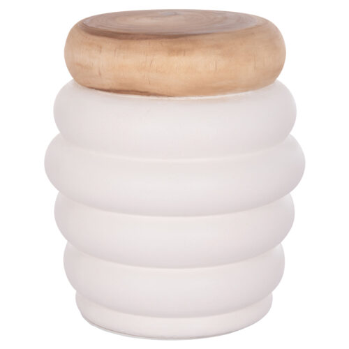ΤΡΑΠΕΖΙ ΒΟΗΘΗΤΙΚΟ PUFFAT HM18172.02 FIBER CEMENT ΛΕΥΚΟ- ΞΥΛΟ TEAK TOP Φ45x46Υεκ. (x1)