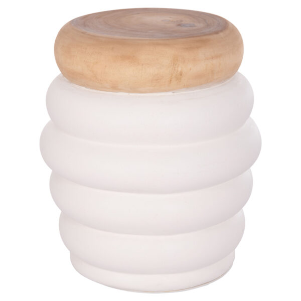 ΤΡΑΠΕΖΙ ΒΟΗΘΗΤΙΚΟ PUFFAT HM18172.02 FIBER CEMENT ΛΕΥΚΟ- ΞΥΛΟ TEAK TOP Φ45x46Υεκ. (x1) - Image 7