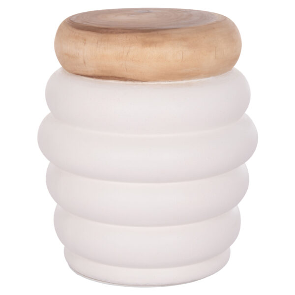ΤΡΑΠΕΖΙ ΒΟΗΘΗΤΙΚΟ PUFFAT HM18172.02 FIBER CEMENT ΛΕΥΚΟ- ΞΥΛΟ TEAK TOP Φ45x46Υεκ. (x1)