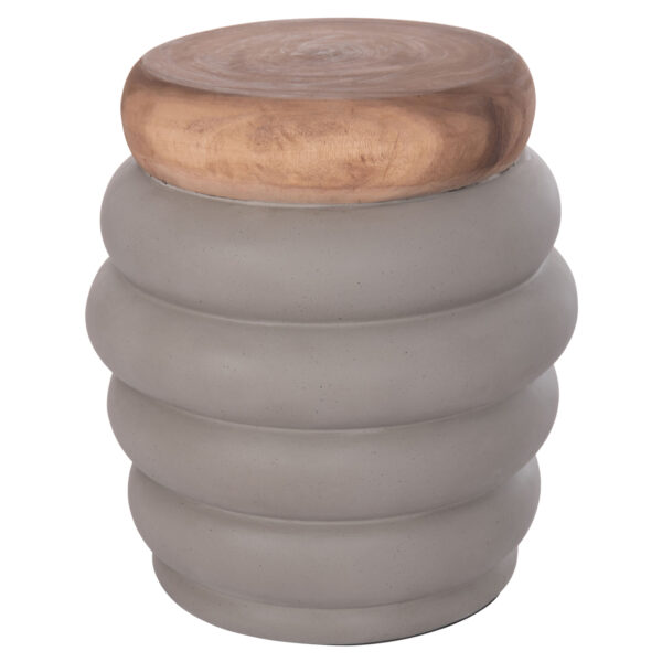 ΤΡΑΠΕΖΙ ΒΟΗΘΗΤΙΚΟ PUFFAT HM18172.03 FIBER CEMENT ΓΚΡΙ- ΞΥΛΟ TEAK TOP Φ45x46Υεκ. (x1) - Image 9