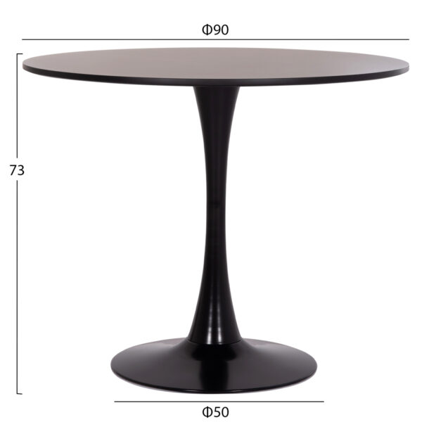 ΤΡΑΠΕΖΙ ΣΤΡΟΓΓΥΛΟ BROLIN HM18141.02 MDF TOP-ΒΑΣΗ ΜΕΤΑΛΛΙΚΗ--ΜΑΥΡΟ Φ90x73Υεκ (x1) - Image 2
