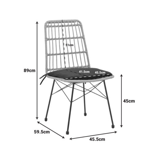 Καρέκλα Naoki pakoworld rattan σε φυσική απόχρωση με μαύρο μαξιλάρι και μεταλλικό μαύρο πόδι 45.5x59.5x89εκ (x1)