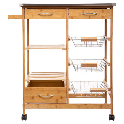 Τρόλεϊ-ραφιέρα 7όροφη Esla pakoworld bamboo φυσικό-λευκό 73,5x37x86εκ (x1)