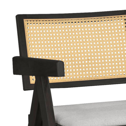 Πολυθρόνα Winslow pakoworld ξύλο rubberwood μαύρο-pvc rattan φυσικό-ύφασμα γκρι (x2)