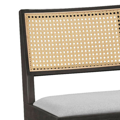 Σκαμπό bar Winslow pakoworld ξύλο rubberwood μαύρο-pvc rattan φυσικό-ύφασμα γκρι 44.5x46x98εκ (x2)