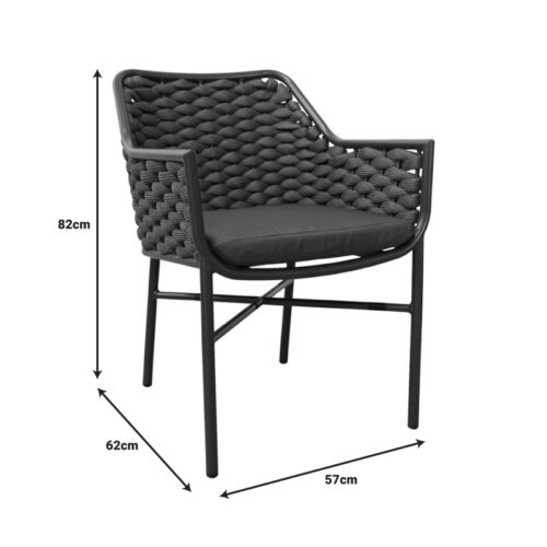 Πολυθρόνα Ortegia pakoworld αλουμινίου με ανθρακί σκελετό και σχοινί 57x62x82εκ (x1)