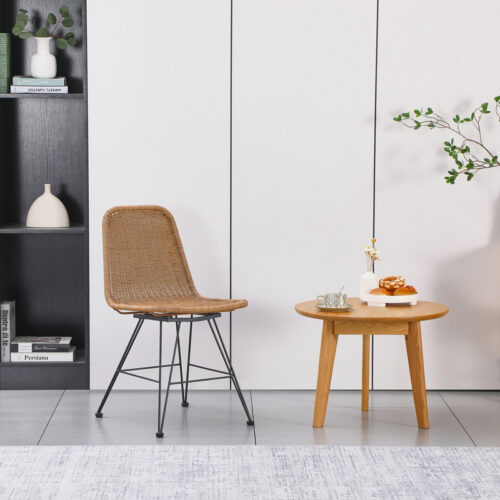 Καρέκλα Pamela pakoworld pe rattan σε φυσική απόχρωση και μαύρα μεταλλικά πόδια 44x58x82εκ (x1)