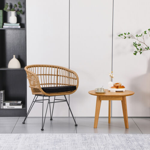 Πολυθρόνα Naoki pakoworld με μαξιλάρι pe rattan σε φυσική απόχρωση και μαύρα μεταλλικά πόδια 63x61x79εκ (x1)