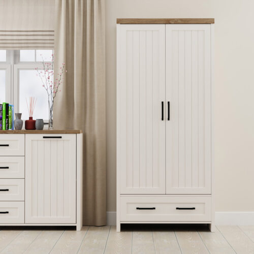 Ντουλάπα Δίφυλλη VERNE Λευκό-Φυσικός Δρυς88.8x53.1x191.6cm