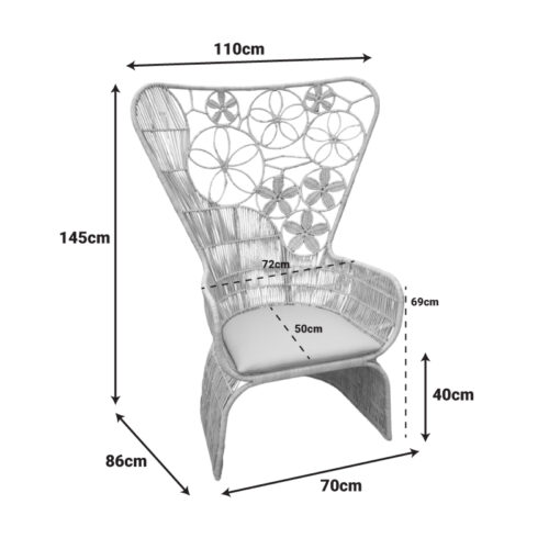 Πολυθρόνα Jake Inart με μπεζ μαξιλάρι-φυσικό rattan 110x86x145εκ (x1)