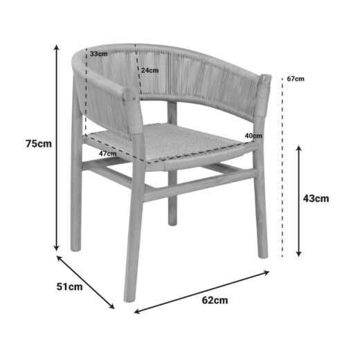 Πολυθρόνα Kajone pakoworld σκελετός teak ξύλο σε φυσική απόχρωση και κρεμ pe σχοινί 62x51x75εκ (x1)