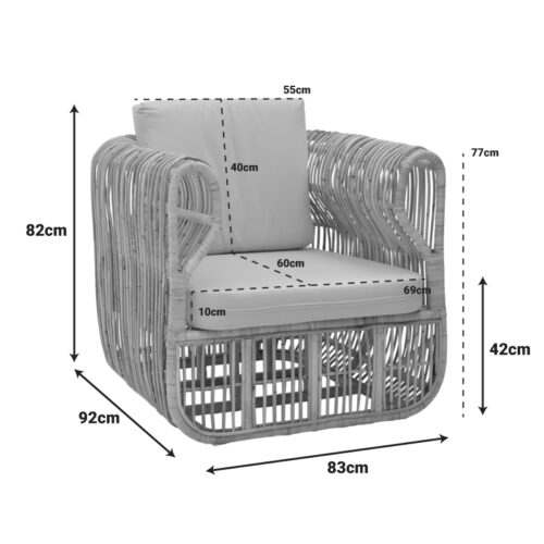 Πολυθρόνα Fajole pakoworld rattan σε φυσική απόχρωση με μπεζ μαξιλάρι 83x92x82εκ (x1)