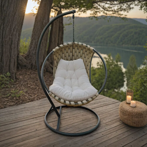 Κούνια φωλιά με βάση Makito pakoworld μέταλλο μαύρο-pvc σε μπεζ- γκρι απόχρωση 100x105x195εκ (x1)