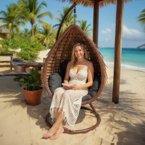 Κούνια φωλιά με βάση Varur pakoworld μέταλλο καφέ - pe rattan σε καφέ- μαύρη απόχρωση 120x105x195εκ (x1)