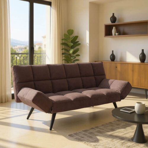 Καναπές - κρεβάτι 3θέσιος Freddo pakoworld βελούδο καφέ 181x81x86εκ (x1)