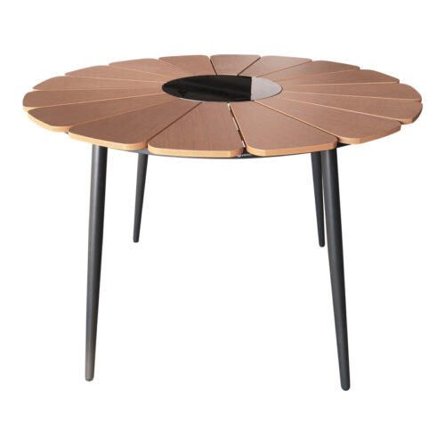 Τραπέζι Pinap pakoworld μαύρο αλουμίνιο και plywood σε φυσική απόχρωση Φ110x74εκ (x1)