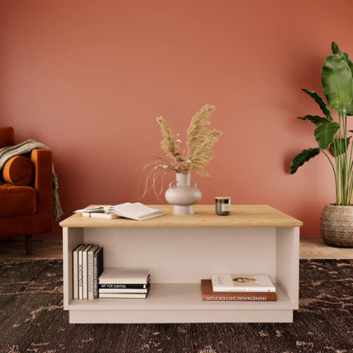 Τραπέζι Monik pakoworld σε oak-ανοιχτό γκρι απόχρωση 90x56x40εκ (x1)