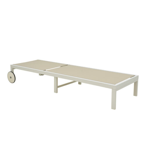 Ξαπλώστρα Mailo pakoworld λευκό αλουμίνιο και textilene σε μπεζ απόχρωση 71x206x30εκ (x1)