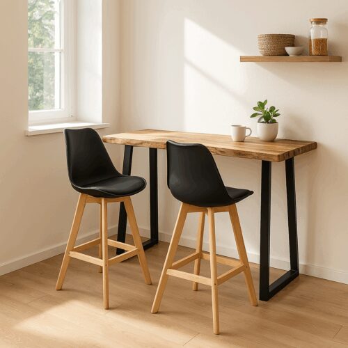 Τραπέζι μπαρ Miles pakoworld μασίφ ξύλο ακακίας 3.7-4εκ σε φυσική απόχρωση με μαύρα μεταλλικά πόδια 120x53x97εκ (x1)