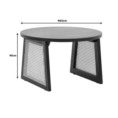 Τραπέζι Tamarind pakoworld ξύλο mango-φυσικό rattan σε μαύρη απόχρωση Φ65x40εκ (x1)