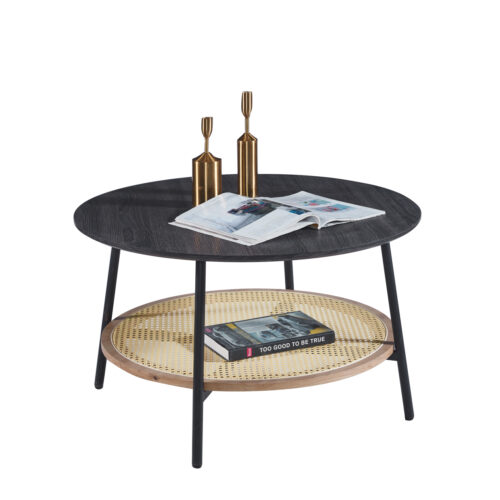 ΤΡΑΠΕΖΙ ΣΑΛΟΝΙΟΥ SEWELL HM18033 MDF ΣΕ ZEBRANO-ΜΕΤΑΛΛΙΚΑ ΠΟΔΙΑ-WICKER Φ80x46,5Υεκ. (x1)