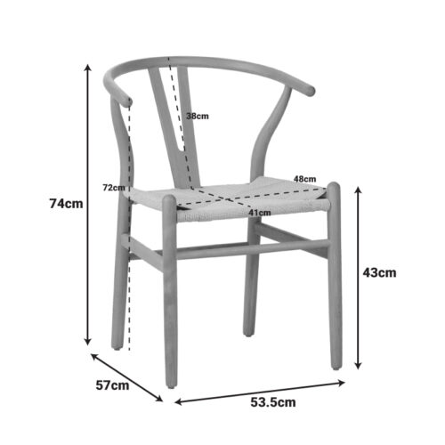 Καρέκλα Wishbone pakoworld rubberwood-σχοινί σε μαύρη απόχρωση 53.5x57x74εκ (x1)