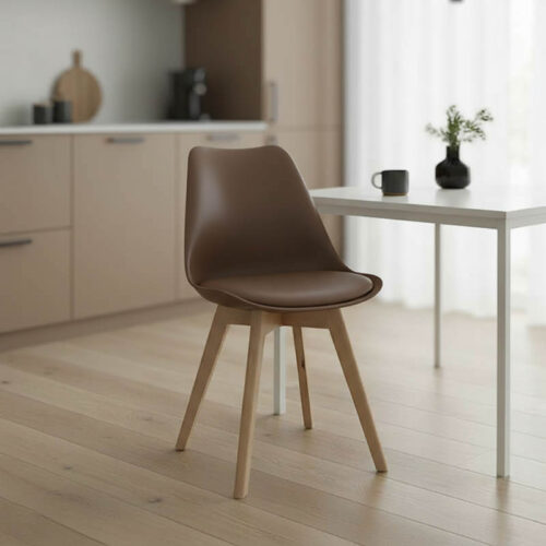 Καρέκλα Gaston pakoworld PP-PU καφέ απόχρωση- φυσικό πόδι 43x51x75εκ (x1)