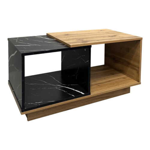 Τραπέζι σαλονιού Fetix pakoworld σε μαύρο μαρμάρου-sonoma απόχρωση 90x45x45εκ (x1)